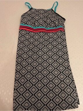 Title Nine Black and White Geometric Tank Dress with Turquoise Straps